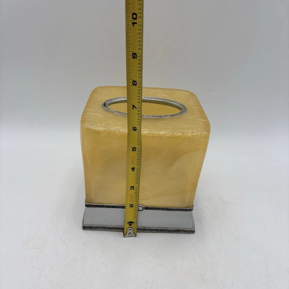 Wamsutta Palace Pearl Tissue Box Cover Faux Alabaster Yellow Bathroom Decor